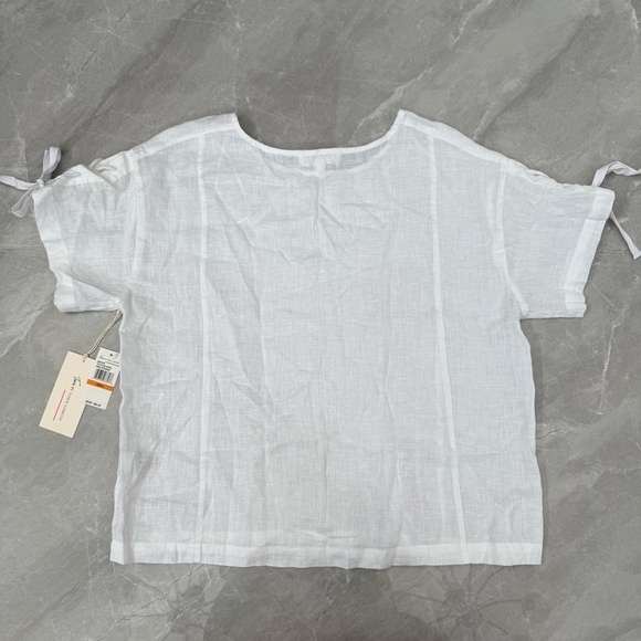 Women’s Two By Vince Camuto 100% Linen Short Sleeve Tie Up Top Small - Picture 10 of 16